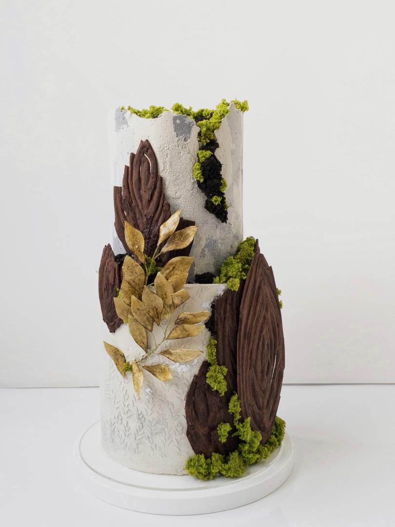 Лесной торт с трафаретной и штукатурной текстурой