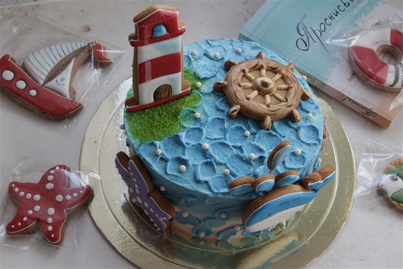 Торт в морском стиле с пряниками