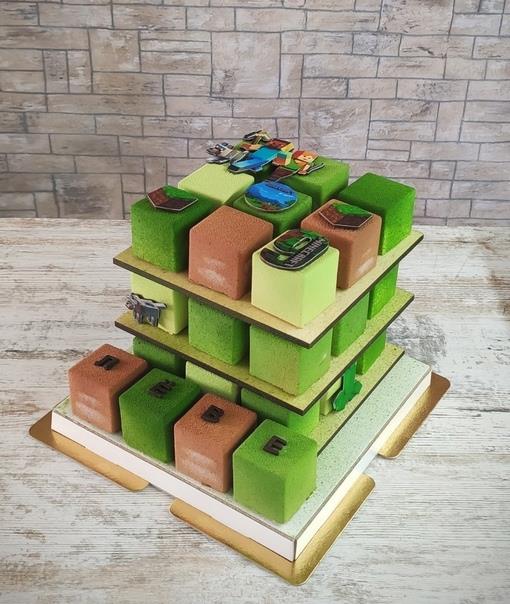 Муссовый торт кубик в стиле майнкрафт
